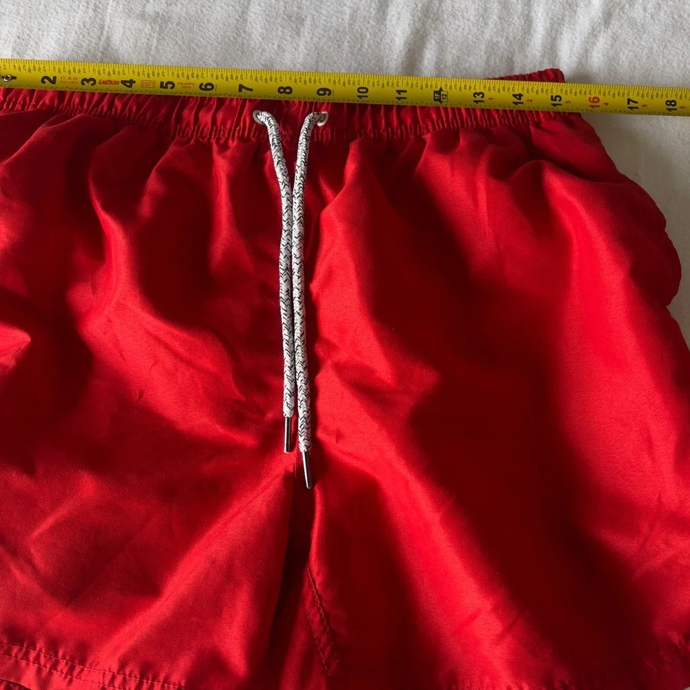 Molokai Mens Swim Trunks Red Elastic Waist Drawstring Board Shorts Turtle Logo
